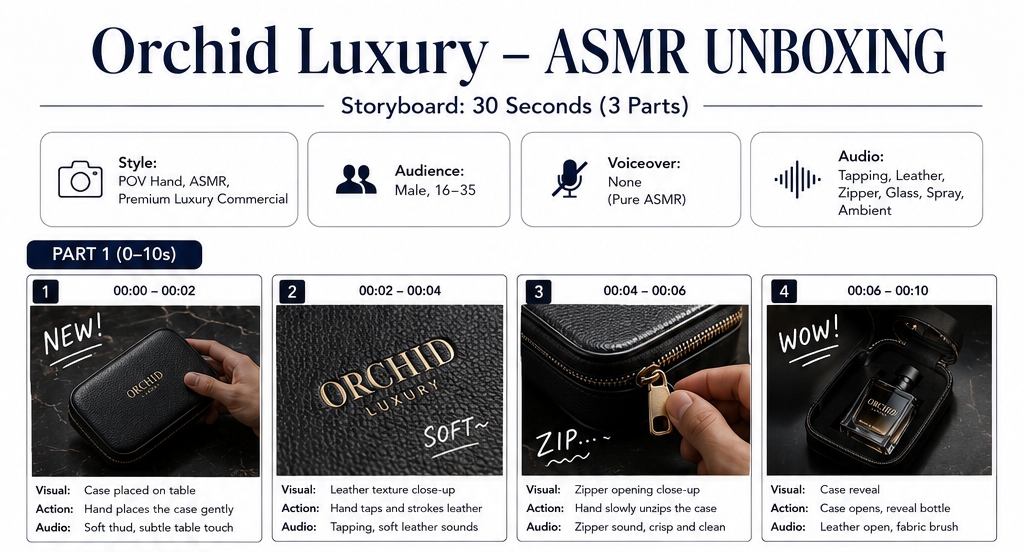 Prompt Text-to-image Storyboard Iklan Afiliasi Parfum